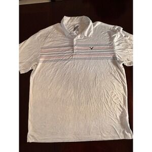 Callaway Opti-Dri Mens XL Gray Striped Short Sleeve Golf Polo Shirt Performance